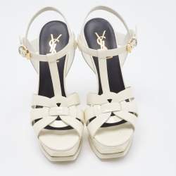 Pre Owned Saint Laurent Off White Patent Tribute Sandals Size 36