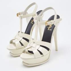 Pre Owned Saint Laurent Off White Patent Tribute Sandals Size 36