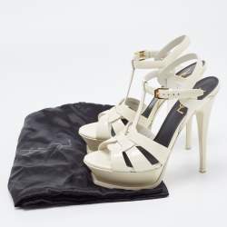 Pre Owned Saint Laurent Off White Patent Tribute Sandals Size 36