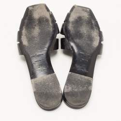 Saint Laurent Black Croc Embossed Leather Tribute Flat Slides Size 39