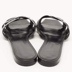 Saint Laurent Black Croc Embossed Leather Tribute Flat Slides Size 39