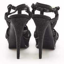 Pre Owned Saint Laurent Black Textured Suede Tribute Sandals Size 38.5
