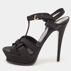 Saint Laurent Black Textured Suede Tribute Sandals Size 38.5