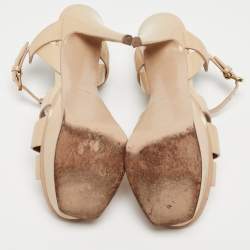 Saint Laurent Paris Beige Patent Leather Tribute Platform Ankle Strap Sandals Size 38