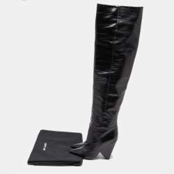 Pre Owned Saint Laurent Black Patent Leather Niki Over The Knee Boots Size 38