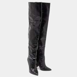 Pre Owned Saint Laurent Black Patent Leather Niki Over The Knee Boots Size 38