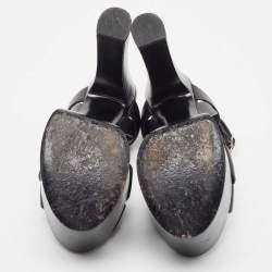 Pre Owned Saint Laurent Black Leather Platform Block Heel Ankle Strap Tribute Sandals Size 38.5