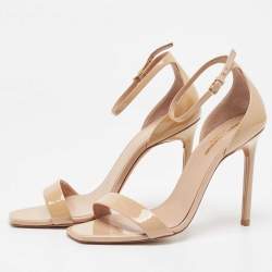 Pre Owned Saint Laurent Paris Beige Patent Leather Jane Ankle Strap Sandals Size 39