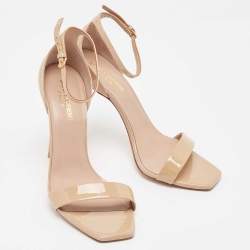 Pre Owned Saint Laurent Paris Beige Patent Leather Jane Ankle Strap Sandals Size 39