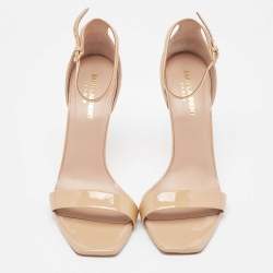 Pre Owned Saint Laurent Paris Beige Patent Leather Jane Ankle Strap Sandals Size 39