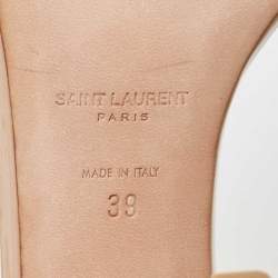 Pre Owned Saint Laurent Paris Beige Patent Leather Jane Ankle Strap Sandals Size 39