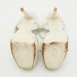 Saint Laurent Off White Leather Tribute Ankle Strap Sandals Size 38