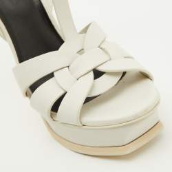 Saint Laurent Off White Leather Tribute Ankle Strap Sandals Size 38