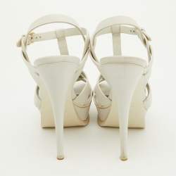 Saint Laurent Off White Leather Tribute Ankle Strap Sandals Size 38