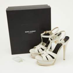 Saint Laurent Off White Leather Tribute Ankle Strap Sandals Size 38