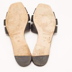 Saint Laurent Black Leather Tribute Flat Slides Size 39