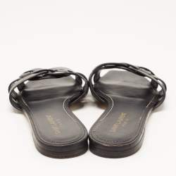 Saint Laurent Black Leather Tribute Flat Slides Size 39