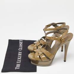 Pre Owned Saint Laurent Olive Green Patent Leather Tribute Sandals Size 37