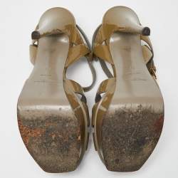 Pre Owned Saint Laurent Olive Green Patent Leather Tribute Sandals Size 37