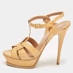 Pre Owned Saint Laurent  Beige Patent Tribute  Sandals Size 40