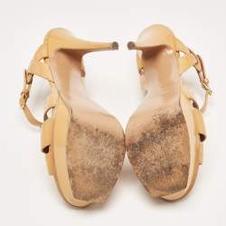 Pre Owned Saint Laurent  Beige Patent Tribute  Sandals Size 40
