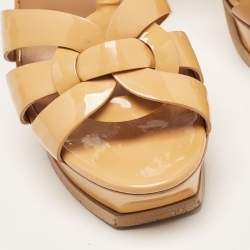 Pre Owned Saint Laurent  Beige Patent Tribute  Sandals Size 40