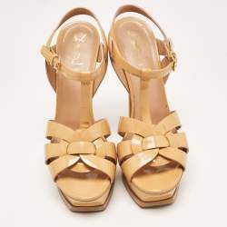 Pre Owned Saint Laurent  Beige Patent Tribute  Sandals Size 40