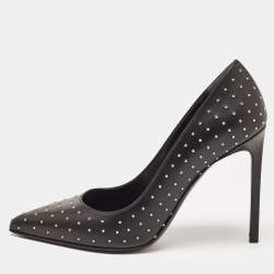 Saint Laurent Black Studded Leather Pointed Toe Pumps Size 38