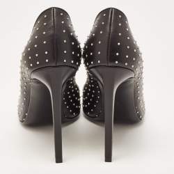 Saint Laurent Black Studded Leather Pointed Toe Pumps Size 38