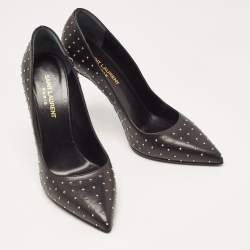 Saint Laurent Black Studded Leather Pointed Toe Pumps Size 38