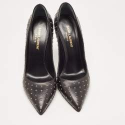 Saint Laurent Black Studded Leather Pointed Toe Pumps Size 38
