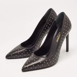 Saint Laurent Black Studded Leather Pointed Toe Pumps Size 38
