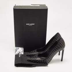 Saint Laurent Black Studded Leather Pointed Toe Pumps Size 38