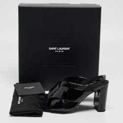 Pre Owned Saint Laurent Paris Black Patent Leather Loulou Criss Cross Slide Sandals Size 38.5