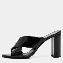 Pre Owned Saint Laurent Paris Black Patent Leather Loulou Criss Cross Slide Sandals Size 38.5