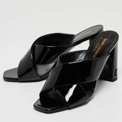 Pre Owned Saint Laurent Paris Black Patent Leather Loulou Criss Cross Slide Sandals Size 38.5