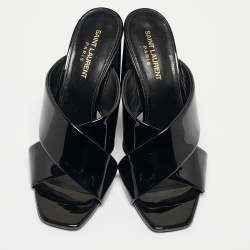 Pre Owned Saint Laurent Paris Black Patent Leather Loulou Criss Cross Slide Sandals Size 38.5