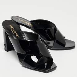 Pre Owned Saint Laurent Paris Black Patent Leather Loulou Criss Cross Slide Sandals Size 38.5