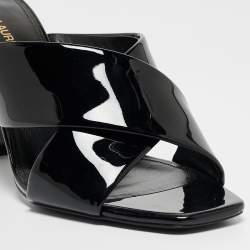 Pre Owned Saint Laurent Paris Black Patent Leather Loulou Criss Cross Slide Sandals Size 38.5