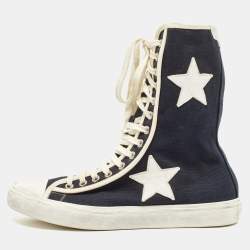 Saint Laurent Black/White Canvas and Leather Star Applique High Top Sneakers Size 37.5