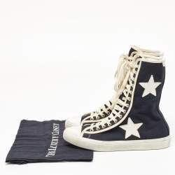 Saint Laurent Black/White Canvas and Leather Star Applique High Top Sneakers Size 37.5