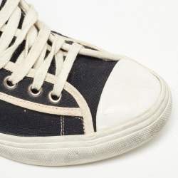 Saint Laurent Black/White Canvas and Leather Star Applique High Top Sneakers Size 37.5