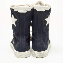 Saint Laurent Black/White Canvas and Leather Star Applique High Top Sneakers Size 37.5