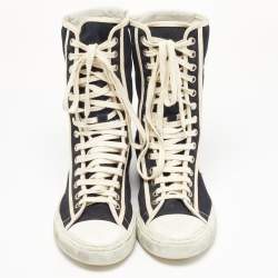 Saint Laurent Black/White Canvas and Leather Star Applique High Top Sneakers Size 37.5