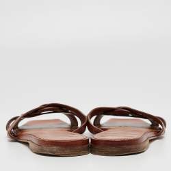 Pre Owned Saint Laurent Brown Leather Tribute Slides Size 36