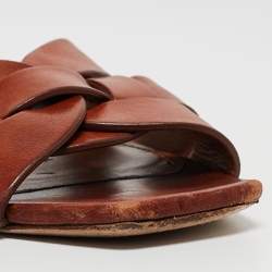 Pre Owned Saint Laurent Brown Leather Tribute Slides Size 36
