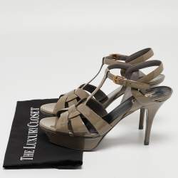 Saint Laurent Grey Patent Tribute Sandals Size 40