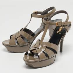Saint Laurent Grey Patent Tribute Sandals Size 40