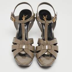 Saint Laurent Grey Patent Tribute Sandals Size 40