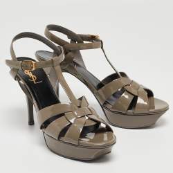 Saint Laurent Grey Patent Tribute Sandals Size 40